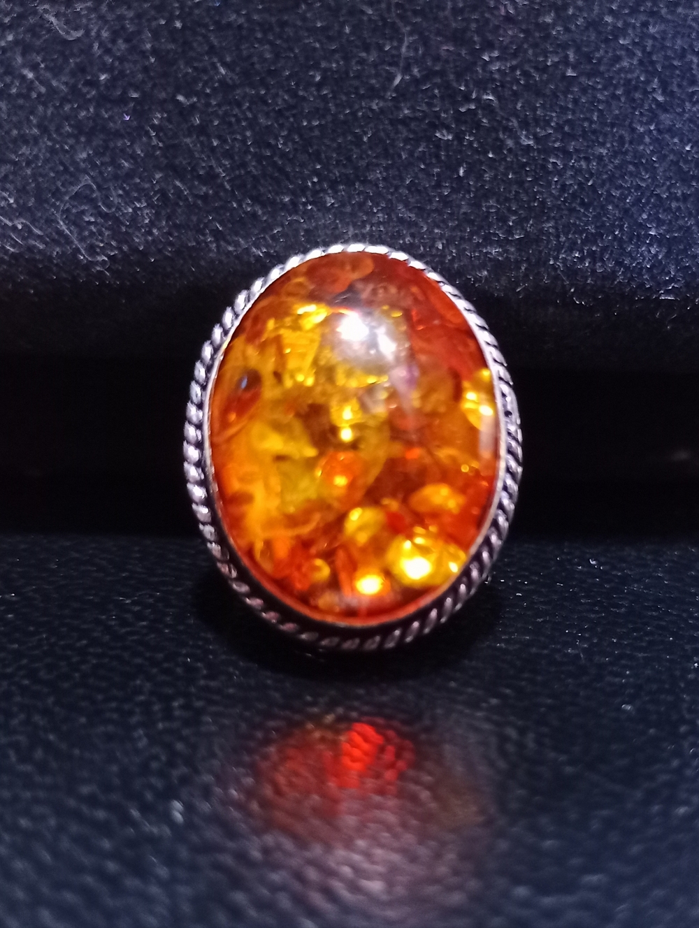 New Natural Oval Amber Gemstone .925 Stamped Ring Sz 7.75